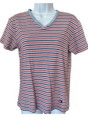 Vintage 90s Tommy Hilfiger Striped Shirt red white blue preppy v neck y2k